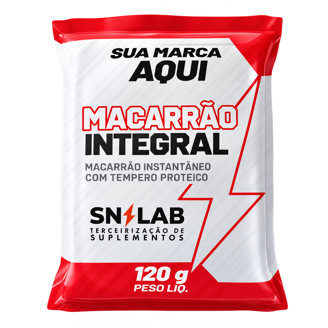 Embalagem de macarrão integral SN LAB com identidade visual Sua Marca Aqui